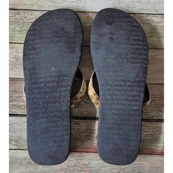 Yellow Box Leather Cowhide Cheetah Print Flip Flops Size 9 Heart & Bow Comfort - Picture 10 of 11